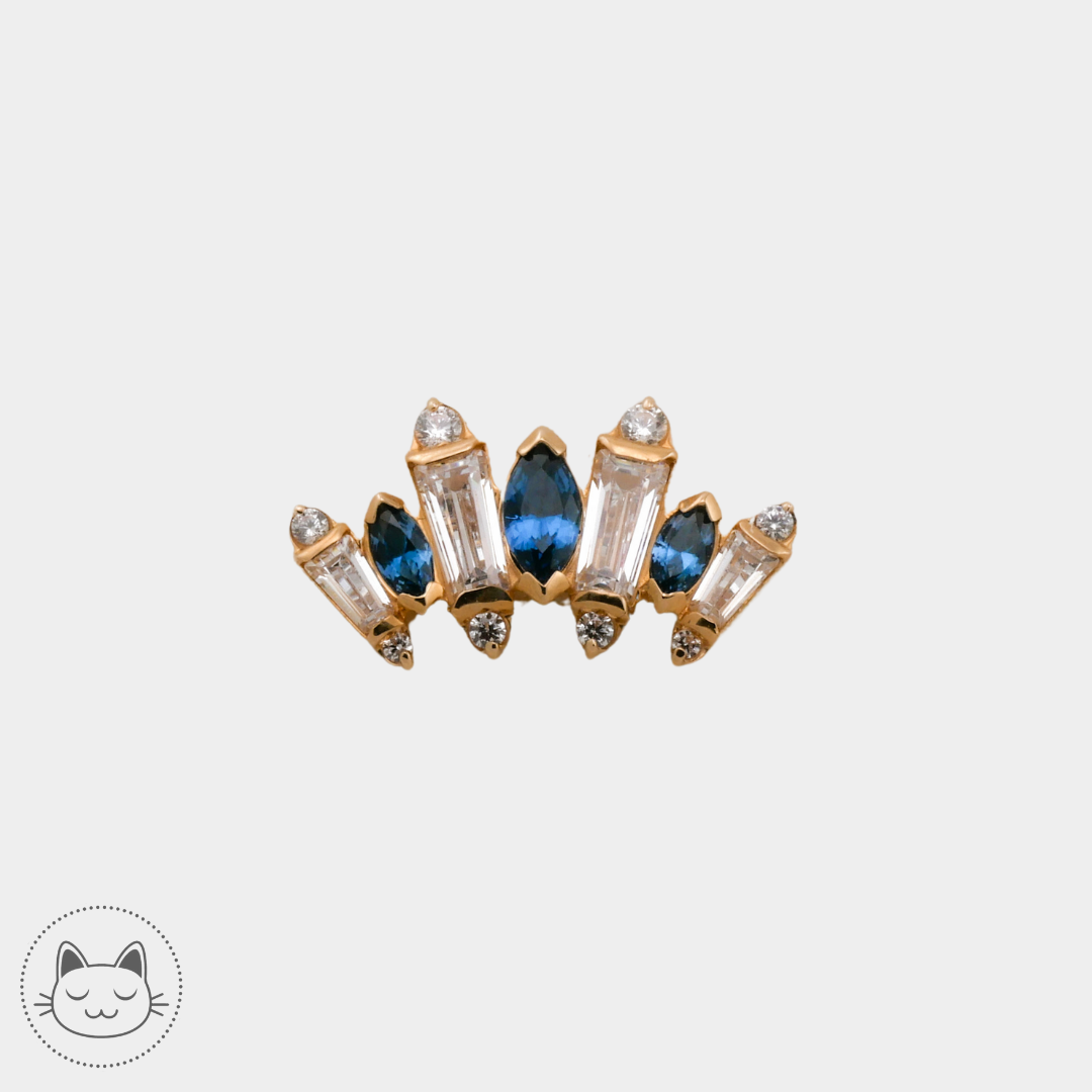 Auris- Cabochon "Iris"- Or jaune et Zircons bleu et blanc. - Kawaii Place piercing 