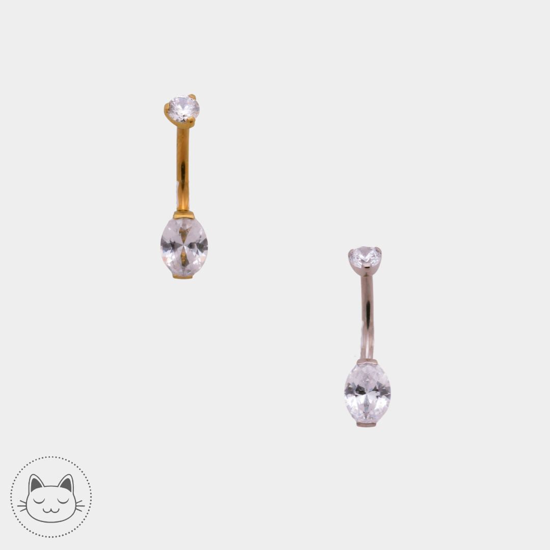 Bijou nombril ovale - Titane - Zircon blanc