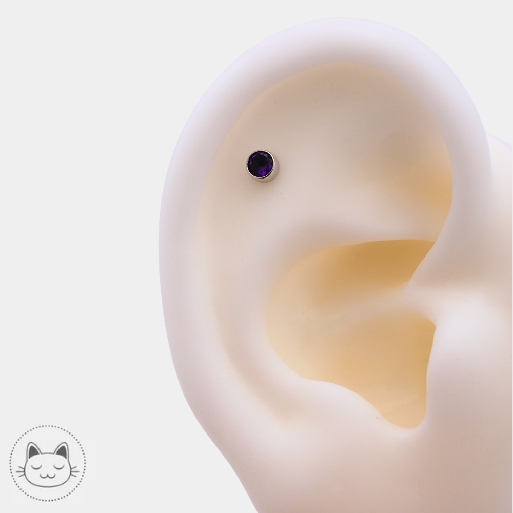 BVLA - Cabochon - Or blanc et améthyste Kawaii Place piercing