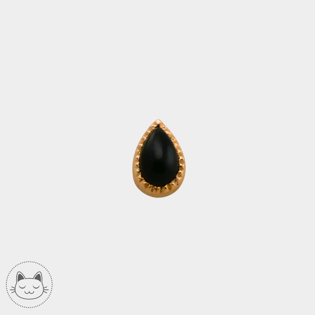 Auris- Cabochon "Teardrop"- Or jaune et Onyx - Kawaii Place piercing 