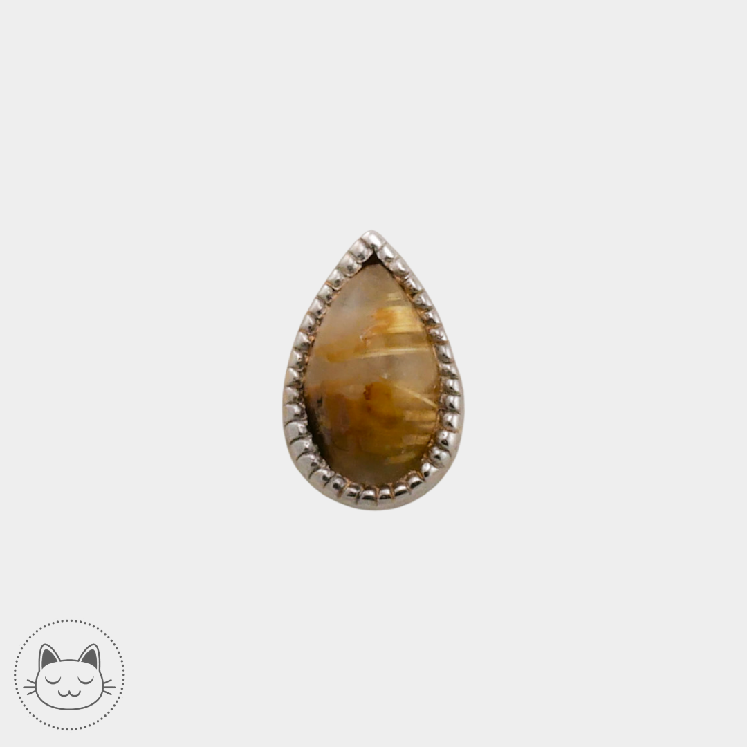 Auris- Cabochon "Teardrop"- Or blanc et œil de tigre - Kawaii Place piercing 