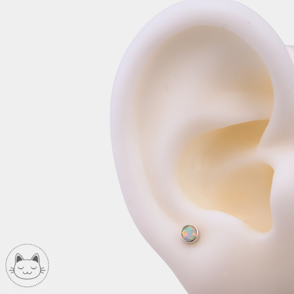 BVLA - Cabochon - Or blanc et Opale blanche Kawaii Place piercing