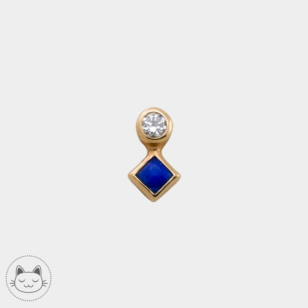 Auris- Cabochon "Mercury Medal"- Or jaune, lapis lazuli et zircon. - Kawaii Place piercing 