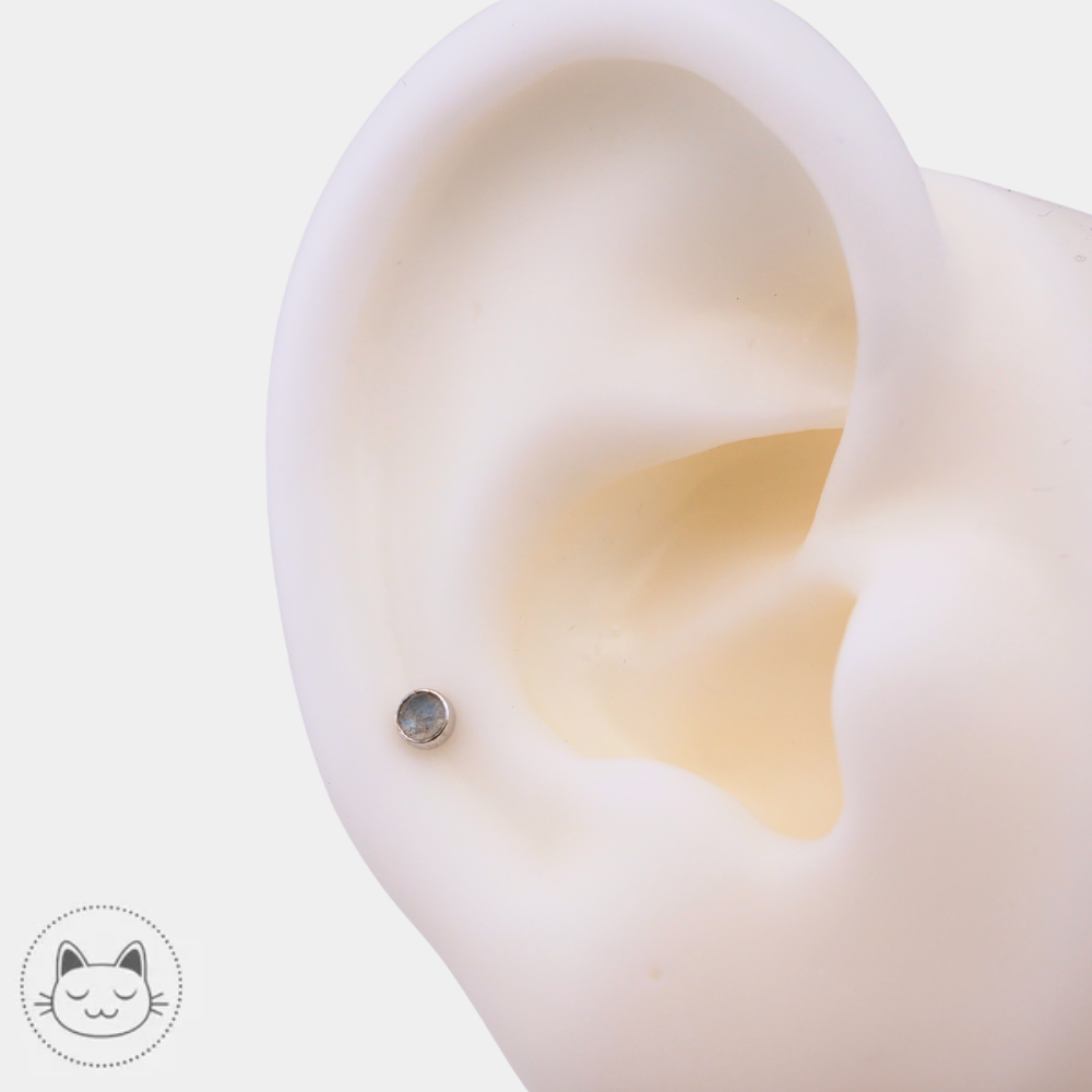 BVLA - Cabochon - Or blanc et labradorite Kawaii Place piercing