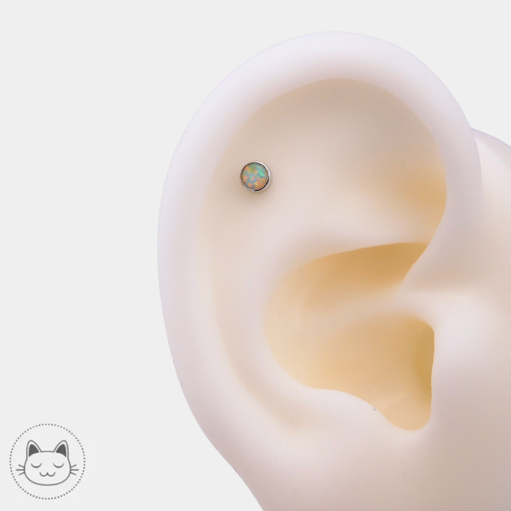 BVLA - Cabochon - Or blanc et Opale blanche Kawaii Place piercing