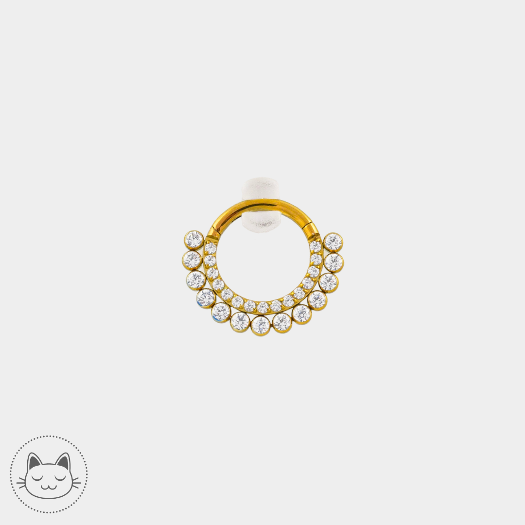 *Double row titanium ring with white zircons - beads