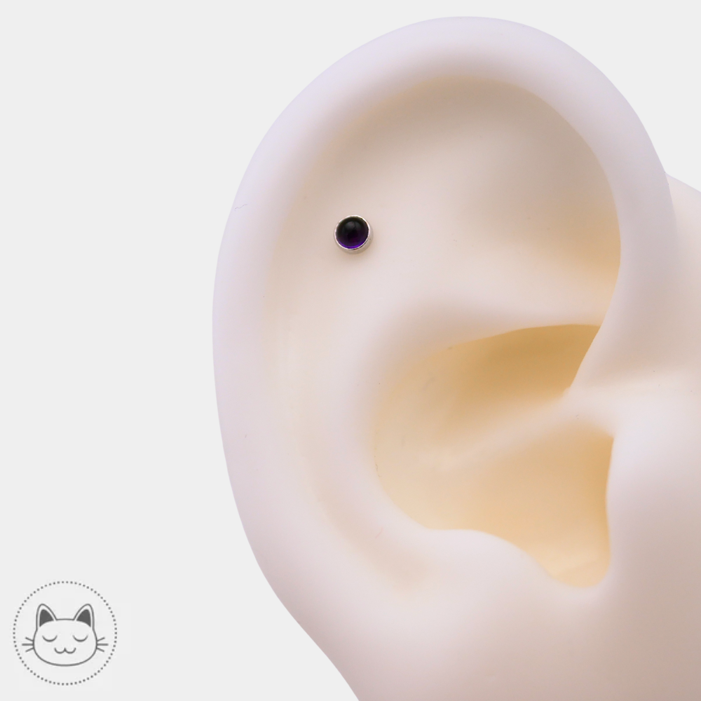 BVLA - Cabochon - Or blanc et améthyste Kawaii Place piercing