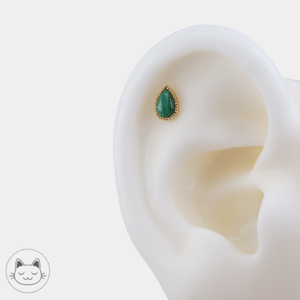 Embout piercing AURIS avec malachite naturelle et or 14K