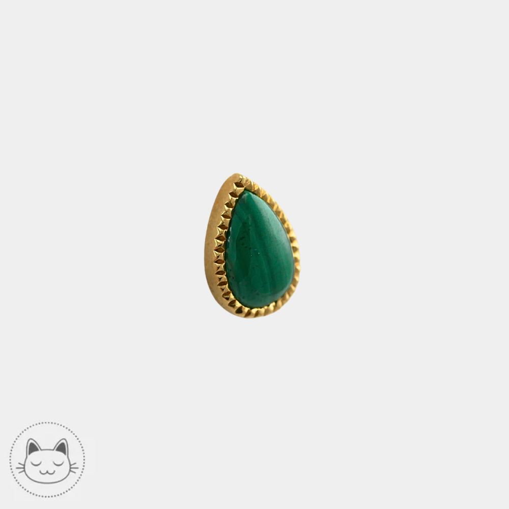 Bijou piercing AURIS Teardrop CAB en or jaune 14K avec malachite