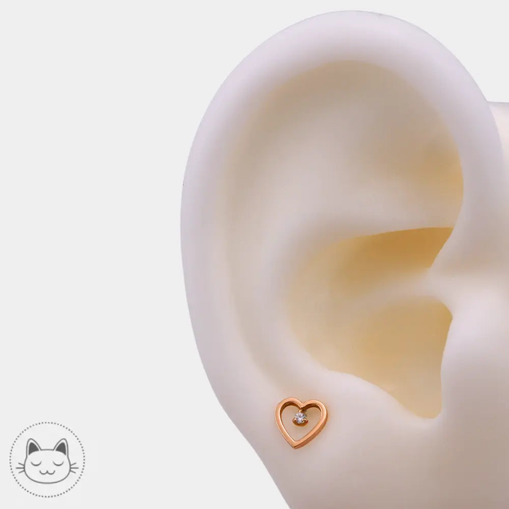 Auris Amour or jaune 14 carats avec zircon blanc