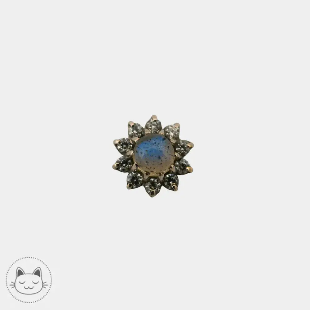 Bijou Auris en or blanc 14K avec labradorite et zircons blancs