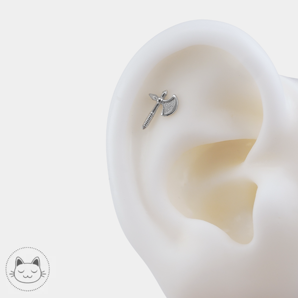 BVLA Battle Axe or blanc 14K pour helix et conch