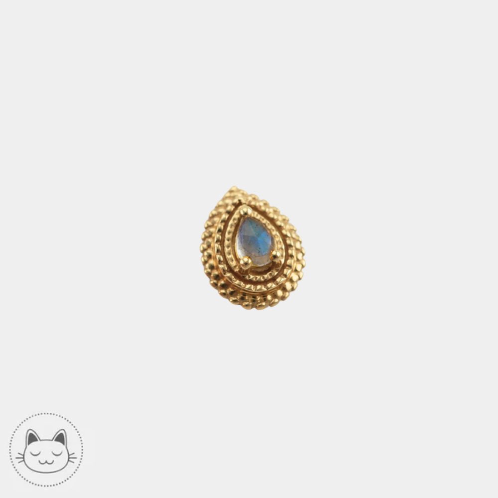 Bijou piercing BVLA Mini Afghan Pear en or jaune 14K avec labradorite