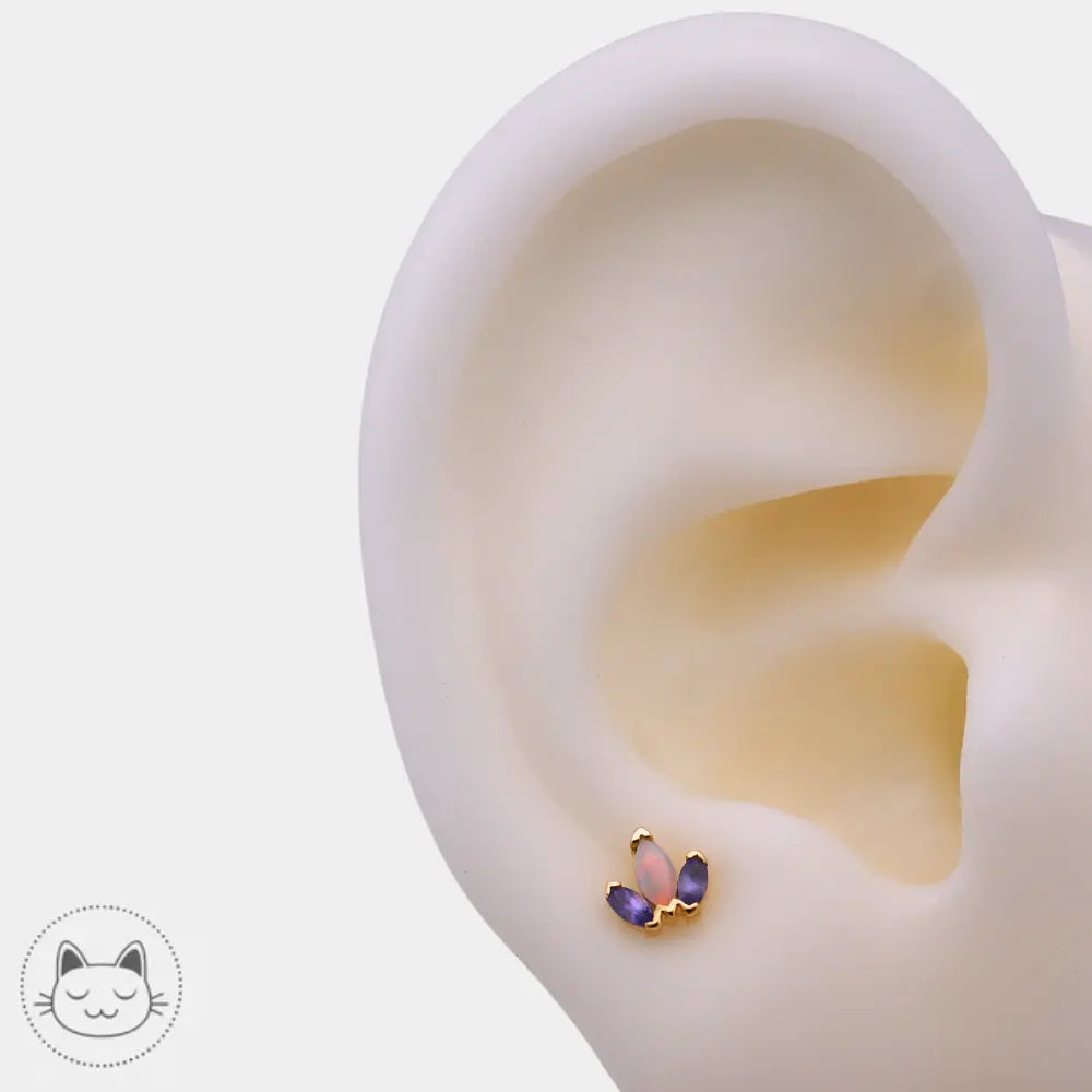 Bijou de piercing BVLA Mini Ag tanzanite sablée opale blanche