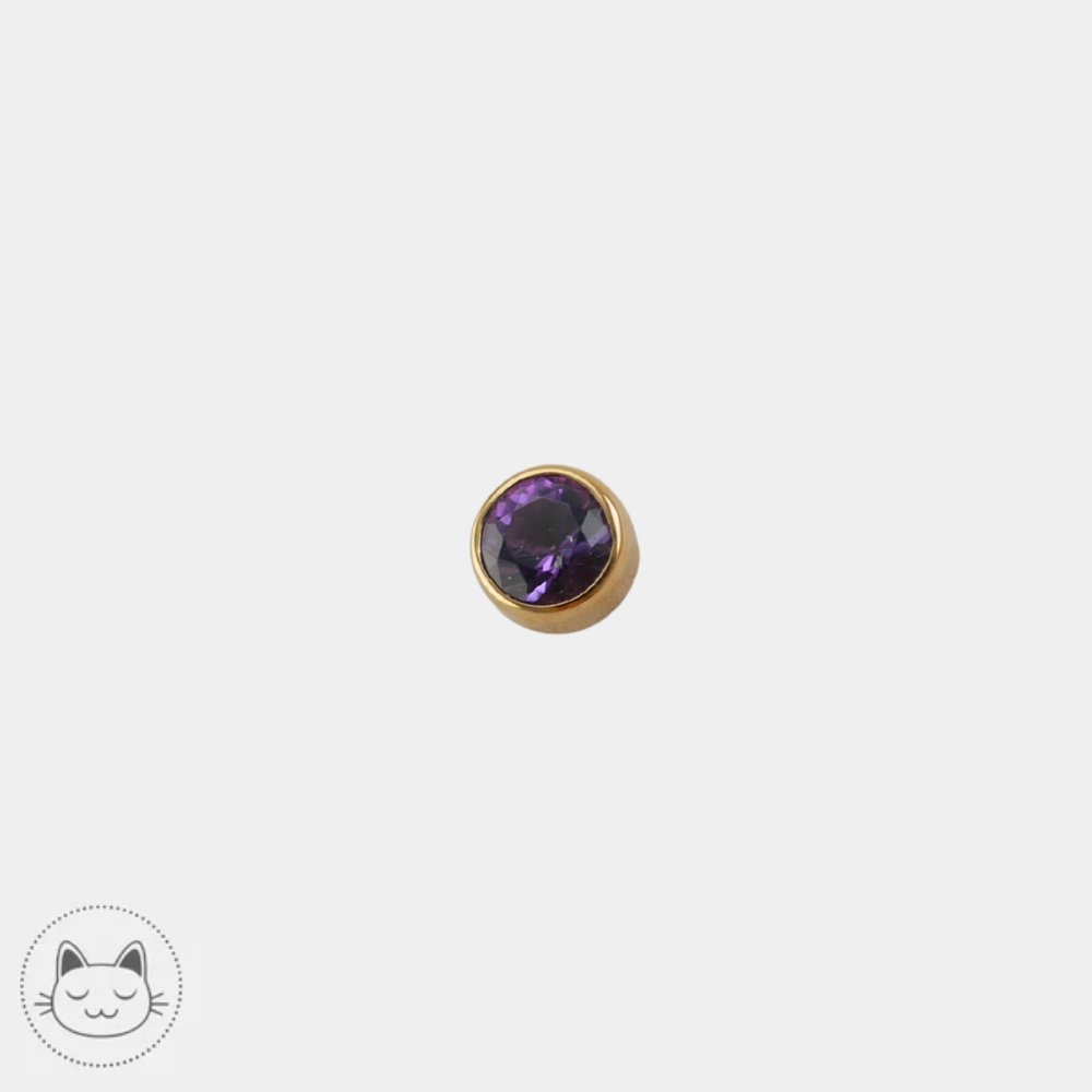Bijou piercing BVLA Threaded end with round bezel en or jaune 14K avec améthyste