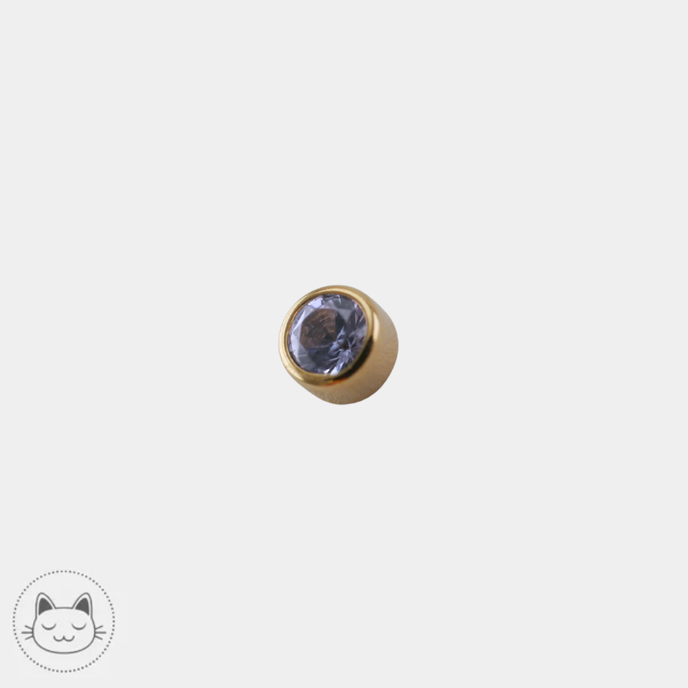 Bijou piercing BVLA Threaded end with round bezel en or jaune 14K avec tanzanite