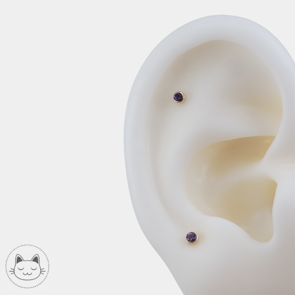 BVLA or jaune 14K avec améthyste pour helix conch et lobe