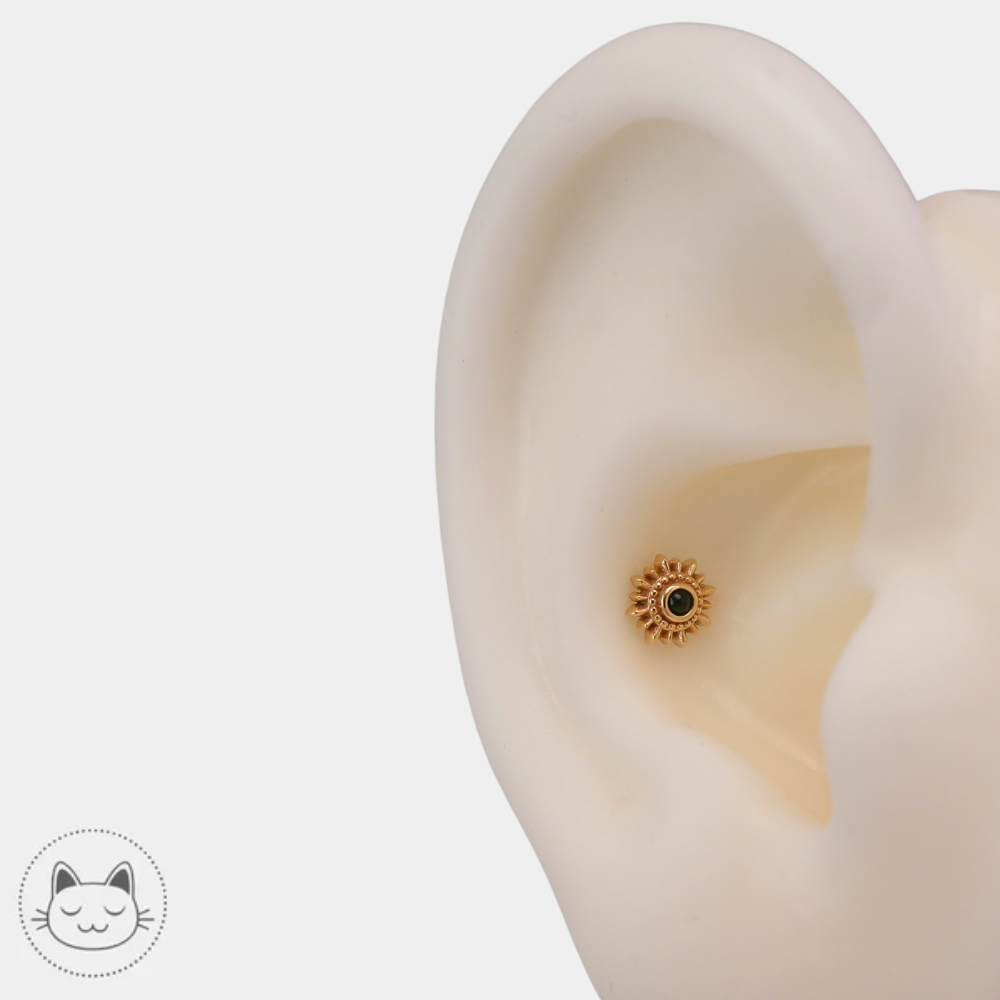 Bijou piercing BVLA onyx cabochon pour anti-hélix et tragus