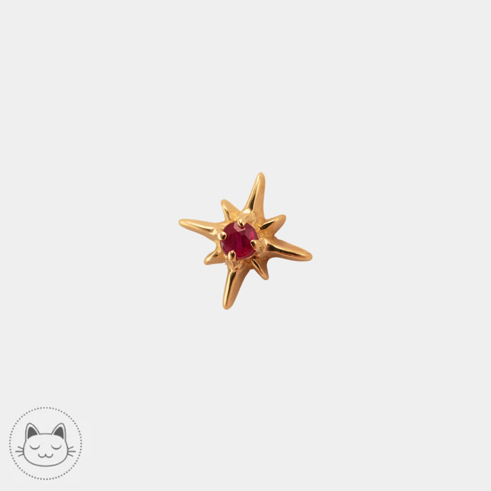 Bijou piercing Sacred Symbols D8 en or jaune 14K avec rubis