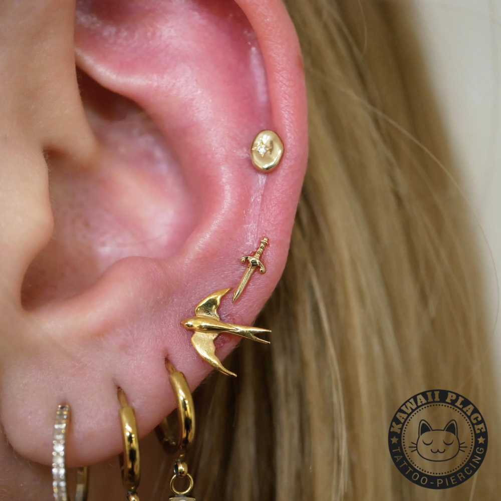 Blade Buddha Jewelry en or jaune pour piercing sur le lobe