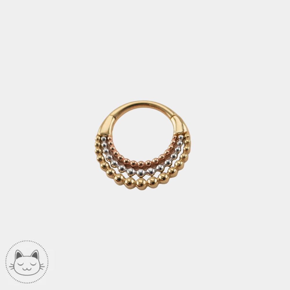 Anneau clicker Buddha Jewelry Fame Trio en or jaune blanc et rose 14 carats