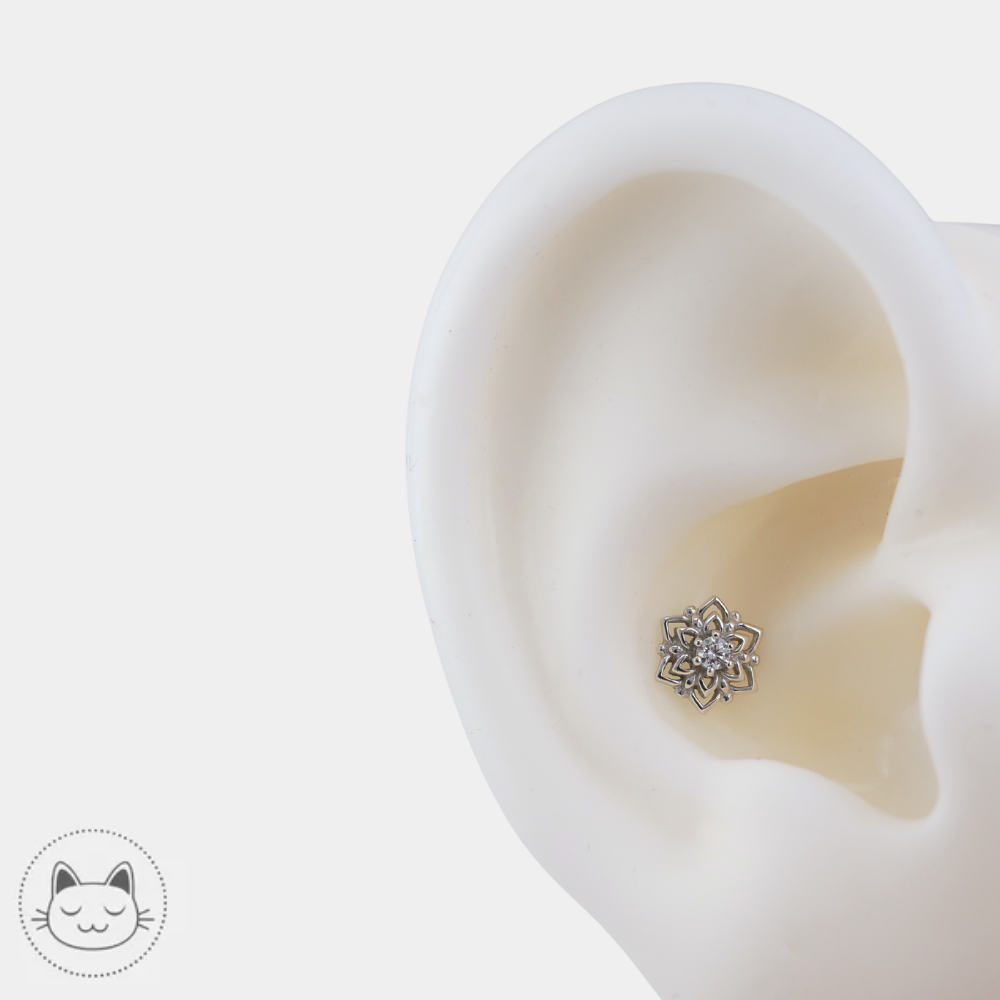 Buddha Jewelry Mandala en or blanc avec zircon blanc