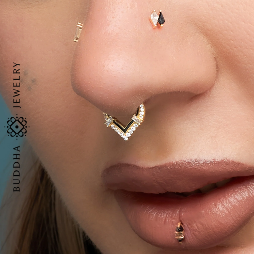 Bijou Buddha Jewelry Uprise en or jaune 14 carats avec email noir et zircons blancs