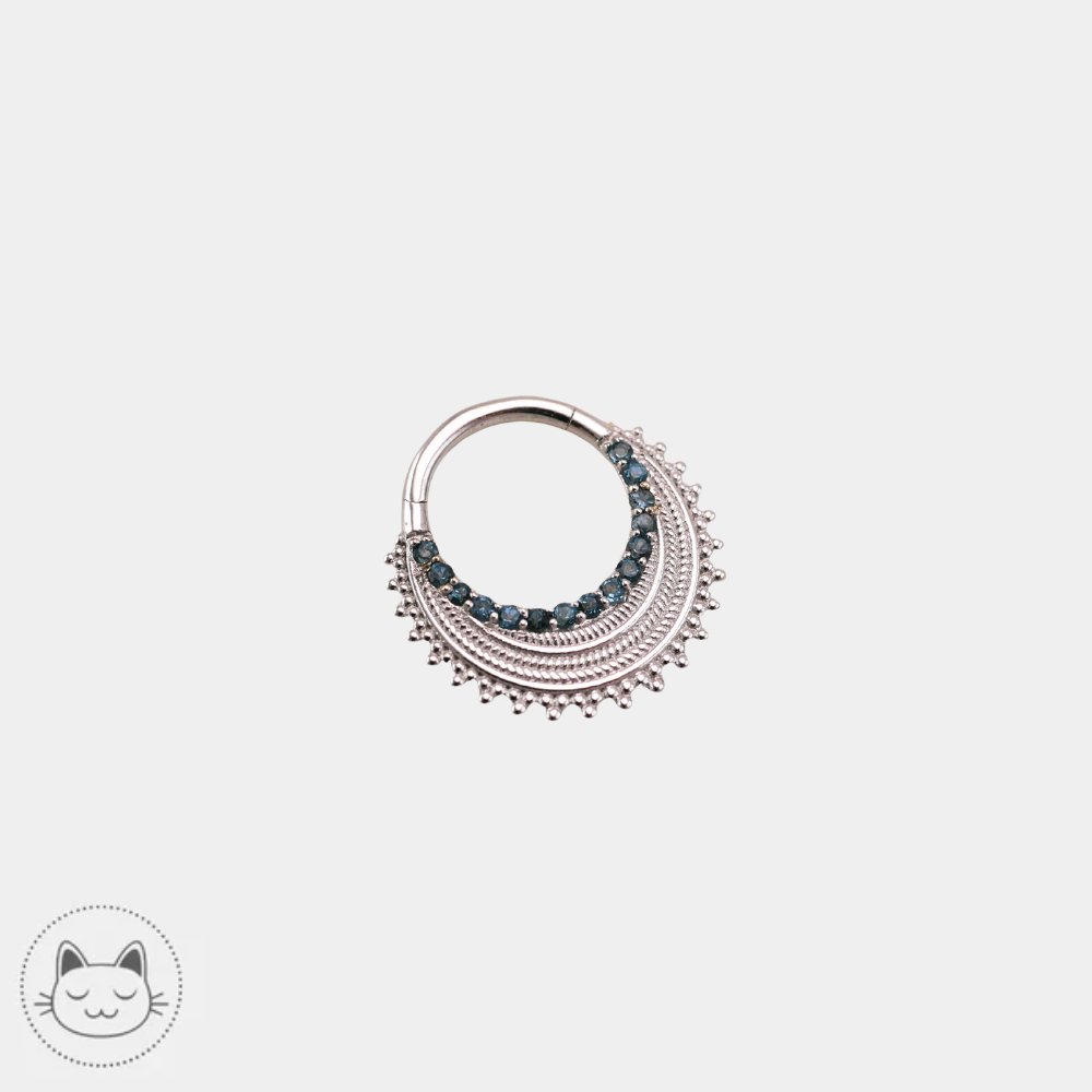 Clicker piercing septum daith or blanc 14K topaze bleue Naga