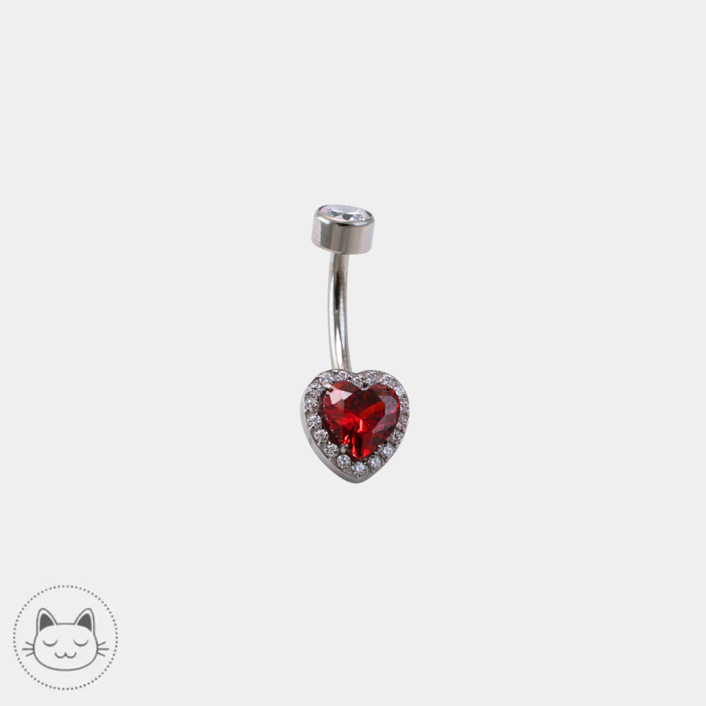 Piercing nombril Invictus en titane ASTM F136 avec zircon rouge et zircons blancs