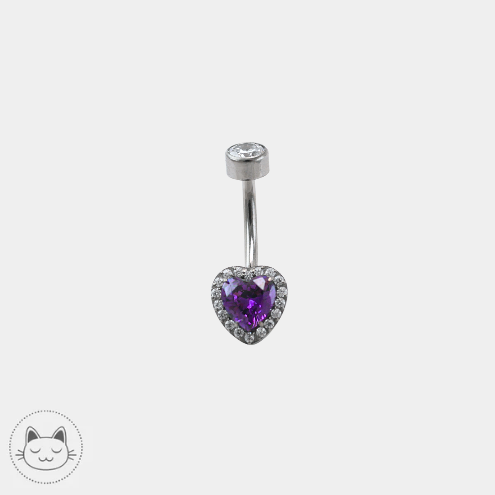 Piercing nombril Invictus en titane ASTM F136 avec zircon violet et zircons blancs