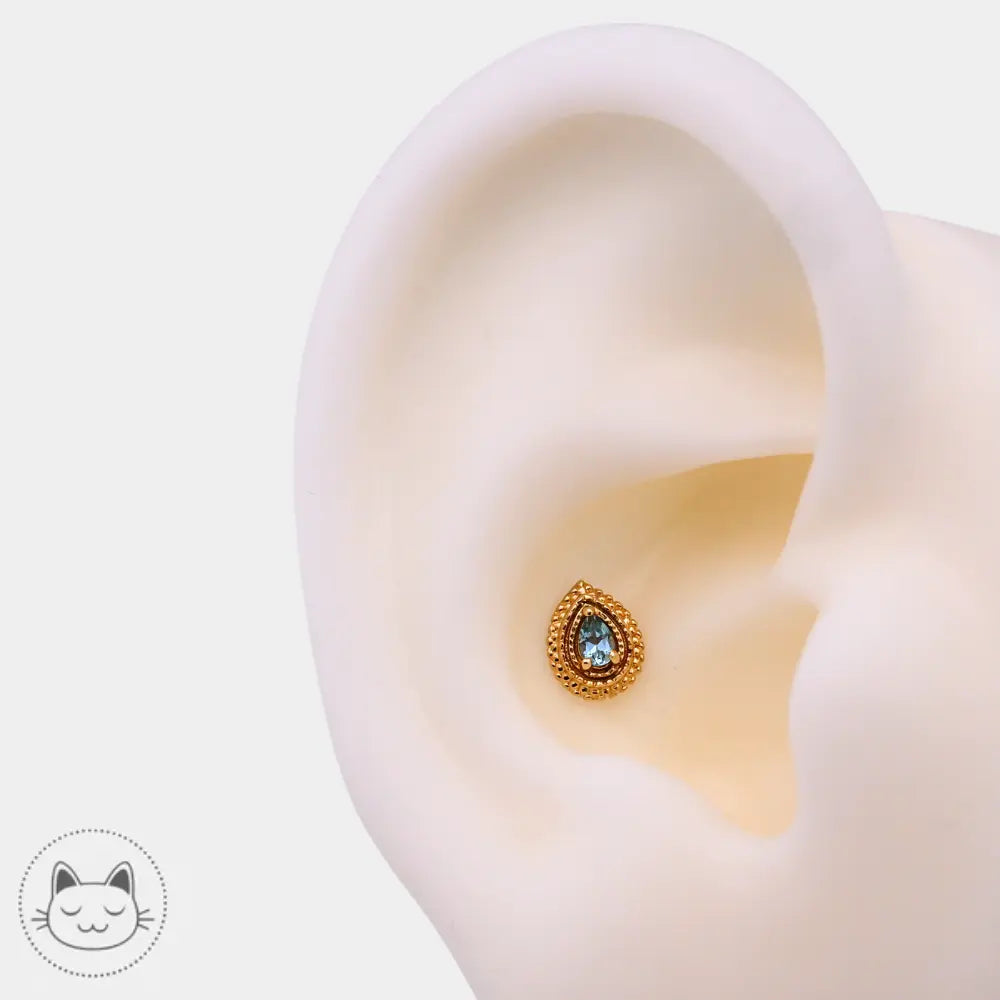 Bijou BVLA aigue-marine or jaune Tiny Afghan Pear