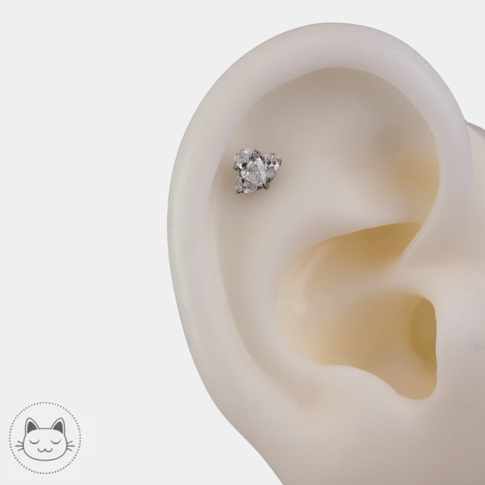 bijou piercing titane zircons blancs fan cluster neometal porté helix oreille