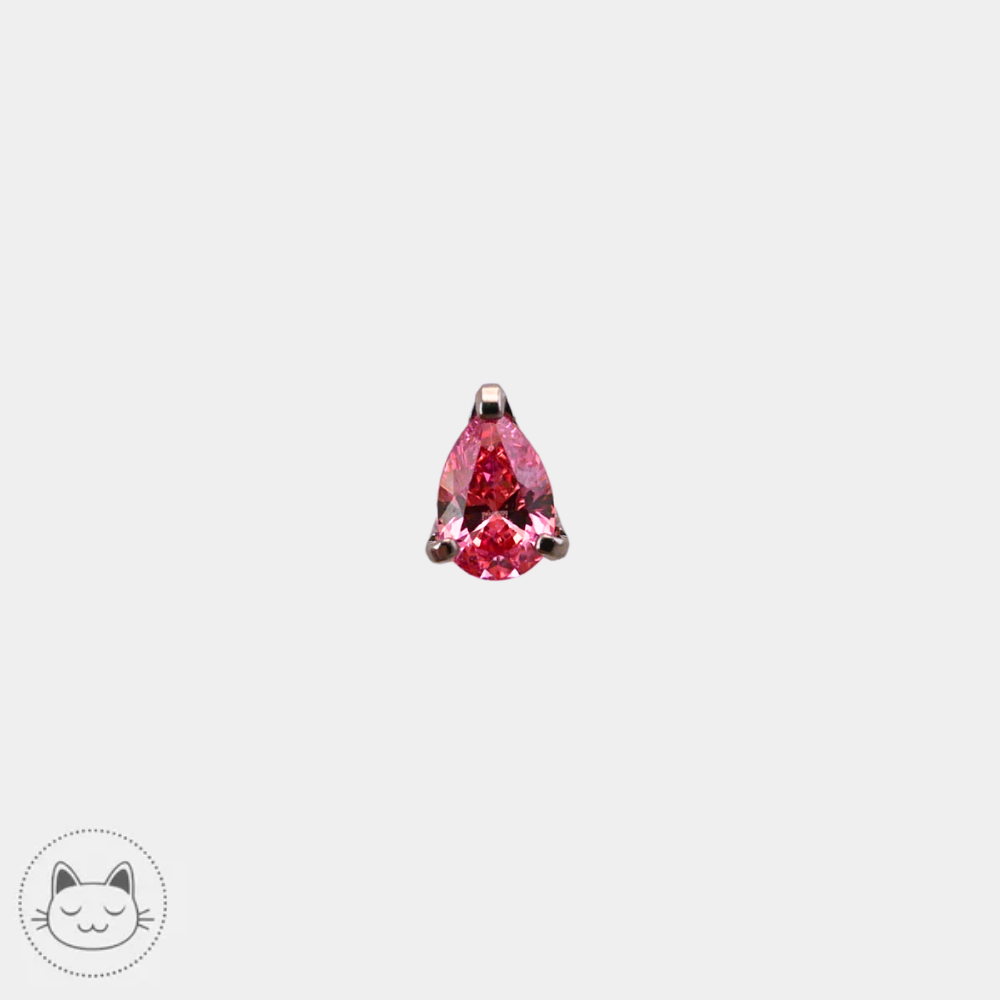 Bijou NeoMetal Pear en titane avec zircon rose 3 mm présenté de face sur fond clair.