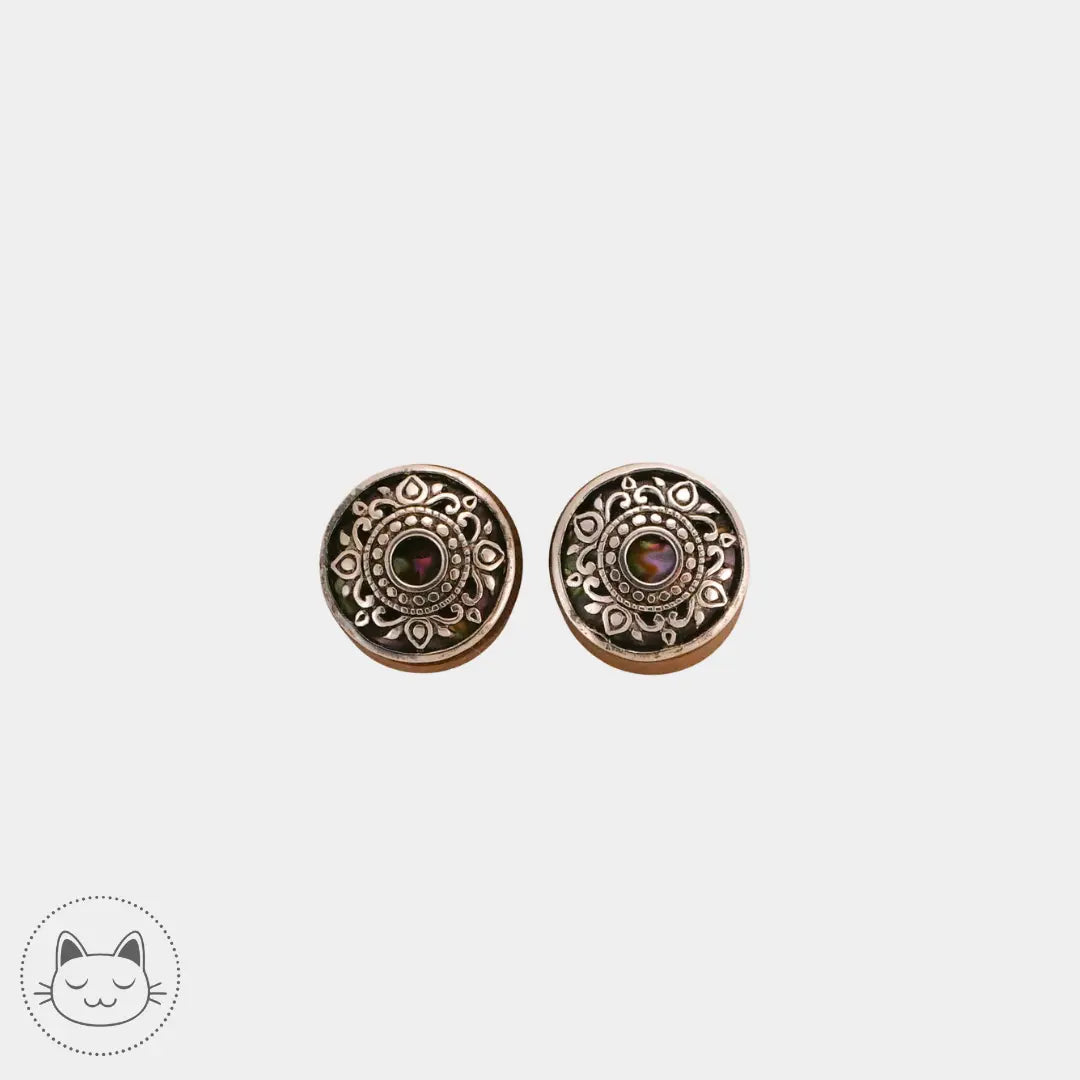 Paire de plugs en bois, laiton argenté et nacre Kawaii Place piercing