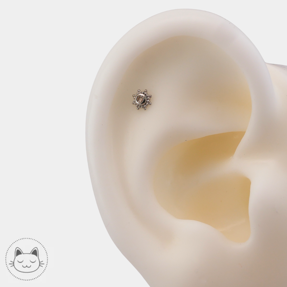 Piercing helix saphir pêche Naga Jewelry