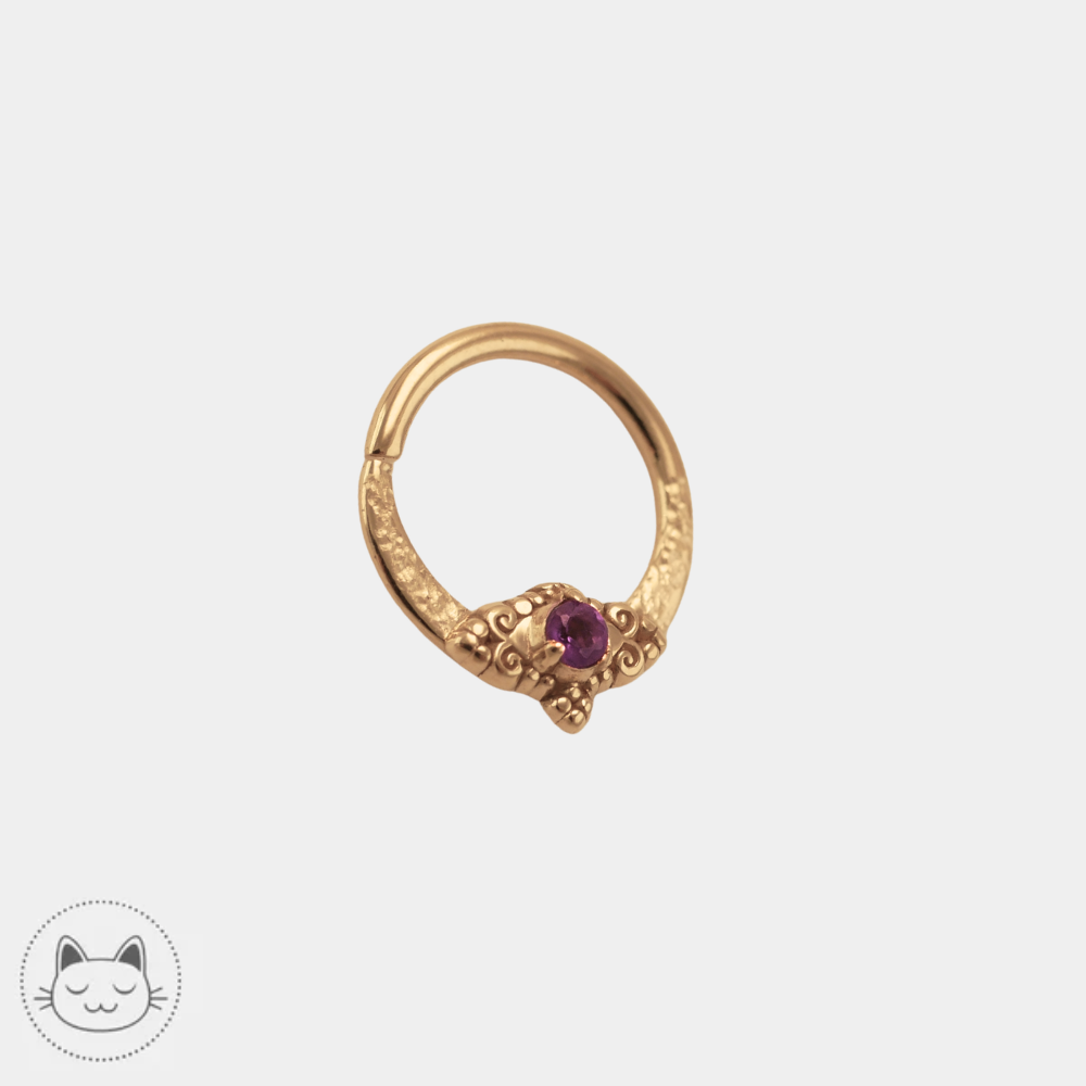 Anneau piercing Sacred Symbols CS2 en or jaune 14K avec améthyste