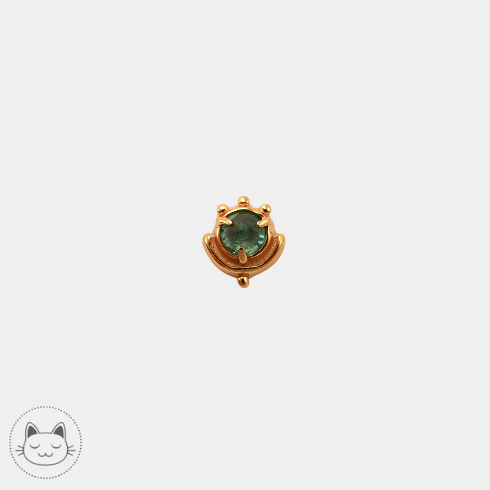 Bijou piercing Sacred Symbols ND18 en or jaune 14K avec émeraude verte