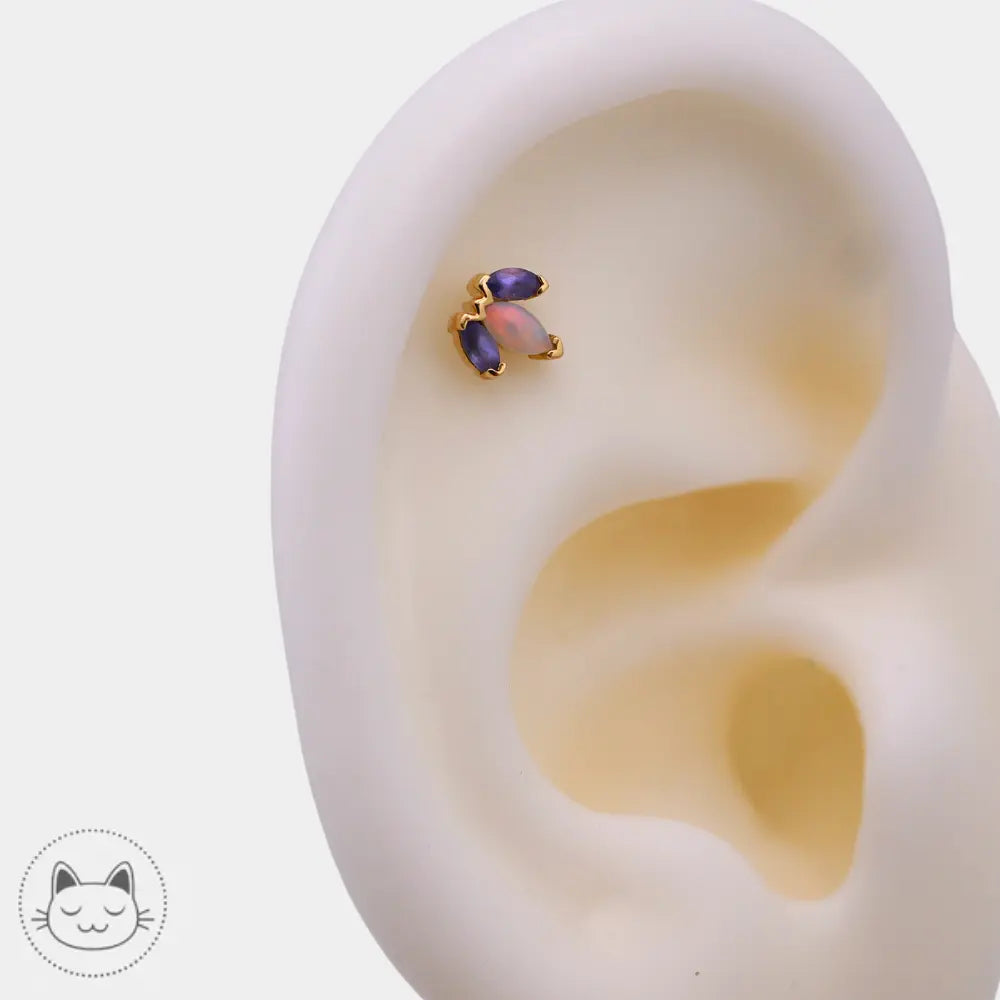 Bijou de piercing BVLA Mini Ag tanzanite sablée opale blanche