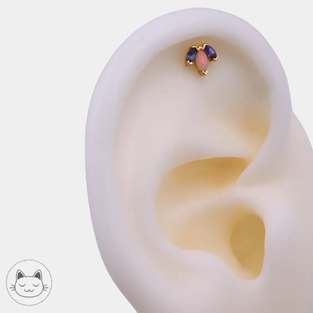 Bijou de piercing BVLA Mini Ag tanzanite sablée opale blanche