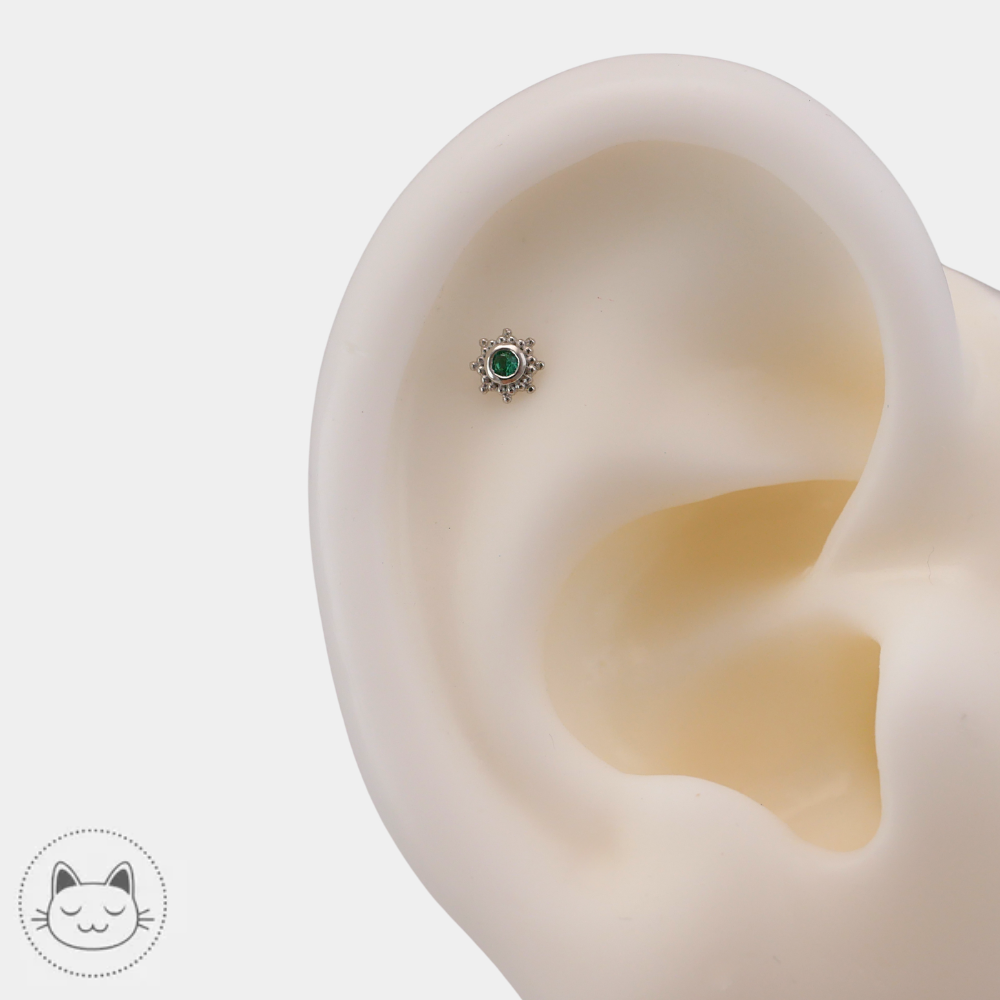 Bijou piercing Naga Galileo en or blanc 14K avec émeraude pour medusa chez Kawaii Place Lille