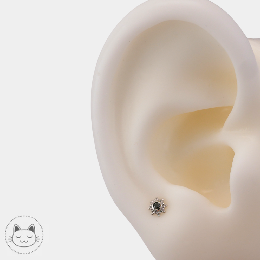 Bijou de piercing Galileo Naga en or blanc avec diamant noir pour labret disponible à Lille